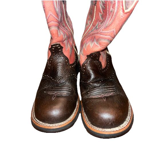 ARIAT FAT BABY WOMEN'S 7.5B BROWN & PINK LEATHER WESTERN COWGIRL BOOTS - Picture 2 of 5
